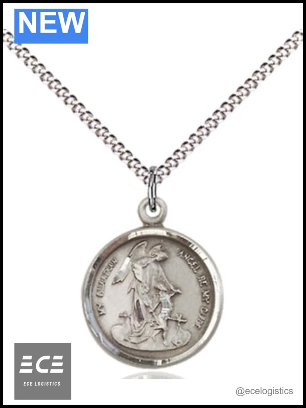 Sterling Silver Guardian Angel Pendant Necklace 18" Curb Chain Gift Box